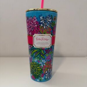 NWT: Lily Pulitzer - Walking on Sunshine, Double Wall Tumbler with Lid & Straw